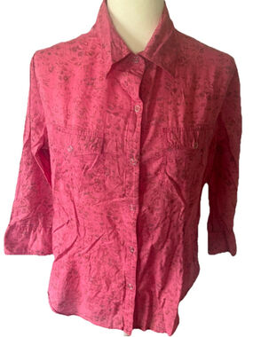 Bill Blass Pink Floral Western Snap Front Shirt 100% Cotton Large L CowgirlCore